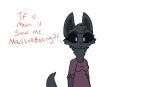  animal_humanoid anthro black_sclera breasts clothed clothing dialogue ears_up english_text female fluffy humanoid looking_at_viewer mammal mammal_humanoid simple_background solo talking_to_viewer text torrin(toxis) toxis unknown_species white_background 