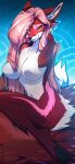 2023 4_toes angiewolf anthro breasts canid canine digital_media_(artwork) feet female fingers fox fur hair mammal nude orange_eyes pink_hair red_body red_fur smile toes white_body white_fur 