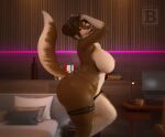  3d_(artwork) belt big_breasts blx24 breasts brown_hair butt canid canine canis digital_media_(artwork) domestic_dog female hair mammal nipples nude thick_thighs wide_hips 