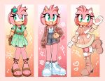  3_toes 5_fingers amy_rose anthro boots clothing danielasdoodles eulipotyphlan feet female fingers footwear gloves green_eyes handwear hedgehog hi_res looking_at_viewer mammal multiple_images pink_body sandals sega shoes signature smile solo sonic_the_hedgehog_(series) toes 