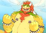  anthro armband baps_fucks~ beach beard body_hair bowser bracelet chest_hair collar facial_hair fist flexing flexing_bicep flexing_both_biceps flowing_hair hair hairy_arms hi_res horn jewelry koopa looking_at_viewer male male/male mario_bros musclegut muscular muscular_anthro muscular_male nintendo nipple_piercing nipples one_eye_closed pecs piercing raised_arm raised_fist scalie seaside shell shirtless sketch solo spiked_armband spiked_bracelet spiked_collar spikes wink winking_at_viewer 