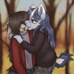  2023 anthro bovid caprine clothed clothing colored detailed digital_media_(artwork) domestic_sheep duo equid equine female fluffy forest fur goat hair hi_res horn horse husband_and_wife kazu_(disambiguation) kissing male male/female mammal married_couple plant sheep sikaydah simple_background tree valais_blacknose 