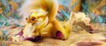  anthro bandai_namco beach big_feet breasts butt claws digimon digimon_(species) eyewear feet feet_up female glasses hi_res looking_at_viewer lying on_front pawpads picti renamon seaside solo tail 