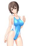  1girl absurdres aqua_one-piece_swimsuit black_eyes breasts brown_eyes cameltoe collarbone commentary_request competition_swimsuit contrapposto covered_navel girls_und_panzer head_out_of_frame highleg highleg_swimsuit highres large_breasts looking_at_viewer medium_breasts nishizumi_maho one-piece_swimsuit short_hair simple_background solo swimsuit takafumi two-tone_swimsuit white_background 