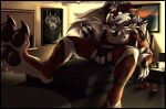  anthro biped bulge claws clothing fingers generation_7_pokemon hi_res jazzaaro lycanroc male midnight_lycanroc nintendo pawpads paws pokemon pokemon_(species) solo torn_clothing 