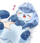  &lt;3 2023 3_fingers 4_toes ambiguous_gender bed_sheet bedding belly_rub blue_body blue_fur blue_hair chest_tuft cute_fangs duo eeveelution eyes_closed fan_character feet feral fingers fur generation_4_pokemon glaceon hair hand_on_stomach hi_res human invalid_tag lying mammal nintendo nurunuruparty26 on_back open_mouth pawpads paws pokemon pokemon_(species) simple_background sleeping solo_focus teeth toes tongue tuft white_background 