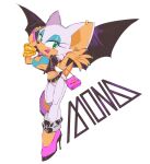  2022 anthro bat belt bottomwear breasts cellphone cleavage clothed clothing colored_nails eyeshadow female footwear fur green_eyes half-closed_eyes hi_res high_heels lipstick m5mona makeup mammal membrane_(anatomy) membranous_wings nails narrowed_eyes open_mouth pants phone rouge_the_bat sega signature simple_background solo sonic_the_hedgehog_(series) tan_body tan_skin white_body white_fur wings 