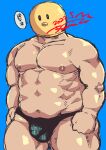  1boy abs bara belly black_male_underwear blue_background briefs bulge character_request dated doromizu_(doromiez) duck_mask feet_out_of_frame large_pectorals male_focus male_underwear muscular muscular_male navel nipples oshi_no_ko pectorals pieyon plump solo standing stomach thick_thighs thighs topless_male translation_request underwear unfinished 