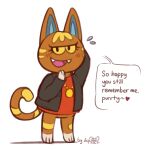  1:1 2023 animal_crossing anthro blush dsp2003 english_text felid feline female katt_(animal_crossing) looking_at_viewer mammal nintendo open_mouth open_smile shy signature simple_background smile solo speech_bubble text white_background 