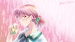  1girl absurdres akira_(tete-akira) green_sailor_collar green_shirt highres pink_background pink_hair sailor_collar shirt twitter_username 