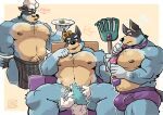  anthro apron apron_only australian_cattle_dog bandit_heeler black_body black_fur blue_body blue_fur bluey_(series) blush bulge canid canine canis cattledog chef_hat clothing convenient_censorship crown domestic_dog duo equid equine facial_hair flexing french_text fur h155296 hat headgear headwear herding_dog horn male mammal multiple_poses muscular muscular_male mustache necktie nipples nude pastoral_dog pecs pose pubes puppet rake simple_background sitting text tools underwear unicorn unicorse yellow_body yellow_eyes yellow_fur 