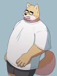  2023 3:4 anthro bottomwear canid canine canis clothing domestic_dog eyewear facial_hair glasses hi_res kemono kick_(artist) male mammal mustache shirt shorts slightly_chubby solo tongue tongue_out topwear 