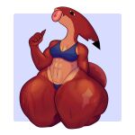  abs absurd_res anthro bodily_fluids breasts clothed clothing female fish hi_res marine mimidumpi muscular piercing shark simple_background sitting small_breasts solo sweat sweatdrop thick_thighs tongue tongue_out wide_hips 