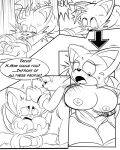  anthro bat blush bodily_fluids breasts canid canine clothed clothing comic covering covering_breasts covering_self dialogue duo female fox greenhill male mammal miles_prower rouge_the_bat sega sonic_the_hedgehog_(series) speech_bubble tears topless 