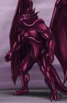  2015 3_toes 5_fingers absurd_res anthro big_tail blue_eyes bulge claws darkoverord_occassus digital_media_(artwork) dragon drone ear_frill empty_eyes feet fingers frill_(anatomy) gas_mask hi_res horn male mask membrane_(anatomy) membranous_wings plantigrade purple_background purple_body purple_claws purple_membrane purple_rubber rwolf scalie scuted_arms scuted_legs scutes simple_background solo tail tan_horn textured_background toe_claws toes tube western_dragon wing_claws wings 