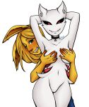  2023 alien anthro bianca_scamander black_eyes blonde_hair blush breast_grab breasts colored digital_drawing_(artwork) digital_media_(artwork) duo female from_behind_position fur green_eyes hair hand_on_breast hand_on_head hands_behind_head hi_res jewelry lagomorph leporid looking_at_viewer luankct male male/female mammal necklace nude pastalitic rabbit sex shaded sharp_teeth signature smile teeth white_body yellow_body yellow_fur 