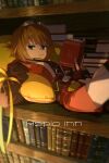  1girl book echo_(circa) looking_at_viewer ribbon rita_mordio short_hair solo tales_of_(series) tales_of_vesperia yellow_ribbon 