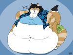  2018 4:3 4_fingers anthro arm_markings barefoot batspid2 belly big_belly big_moobs biped black_body black_fur black_hair blue_clothing blue_eyes bottomwear breasts brown_body brown_fur canid canine claws cleavage clothed clothing digital_drawing_(artwork) digital_media_(artwork) ear_markings english_text exclamation eyebrows eyelashes facial_markings feet finger_markings fingers flabby_arms flat_colors fox front_view full-length_portrait fur green_clothing hair head_markings heterochromia holding_belly huge_thighs hybrid hyper hyper_belly hyper_hips hyper_thighs lagomorph leg_markings leporid love_handles male mammal markings moobs morbidly_obese morbidly_obese_anthro morbidly_obese_male multicolored_body multicolored_fur navel obese obese_anthro obese_male open_mouth overweight overweight_anthro overweight_male pattern_clothing portrait rabbit raised_eyebrows shirt shorts signature simple_background solo standing tail tail_markings tan_body tan_fur teeth text thick_thighs three-quarter_view toe_claws toe_markings tongue topwear vincent_(truenofox) white_body white_fur yellow_eyes 
