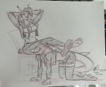  anthro dominant dominant_female duo feet felid feline felis female fish footrest hi_res lynx male mammal marine nicnak044 pawpads paws shark sketch submissive traditional_media_(artwork) zaide_(ashkelling) 