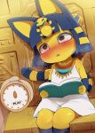  animal_crossing ankha_(animal_crossing) blush dagasi digital_media_(artwork) duo english_text felid feline female hi_res human male male/female mammal nintendo solo_focus text time_stop villager_(animal_crossing) 