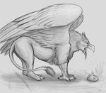  after_vore ambiguous_gender avian beak bodily_fluids eyes_closed feral gryphon hi_res mythological_avian mythology pellet quadruped regurgitation saliva solo thatgryphonguy traditional_media_(artwork) vore wings 