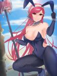  1girl animal_ears axe bare_shoulders breasts cherche_(fire_emblem) collarbone commission elbow_gloves fake_animal_ears fire_emblem fire_emblem_awakening gloves holding holding_axe keldancon large_breasts leotard long_hair looking_at_viewer pantyhose pink_eyes pink_hair playboy_bunny rabbit_ears smile solo strapless strapless_leotard 