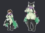  anthro big_breasts black_background blush breasts clothing colored eyelashes female fur gender_transformation generation_9_pokemon green_body green_fur growth happy hi_res human male mammal meowscarada mtf_transformation nintendo open_mouth pokemon pokemon_(species) purple_eyes quickcast simple_background skinsuit solo species_transformation suit_transformation thick_thighs tight_clothing touching_breast transformation 