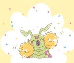  antennae_(anatomy) arthropod bandai_namco blush caterpillar cheerleader confetti digimon digimon_(species) eyes_closed feral gdn0522 green_body insect larva male mandibles pom_poms segmented_body smile solo wormmon 