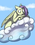  cloud dandelion_dreams equid equine feathered_wings feathers female feral foxenawolf fur goldfur&#039;s_cogsverse green_eyes hair hasbro mammal multicolored_hair my_little_pony outside pegasus pink_hair sad sky solo two_tone_hair wings yellow_body yellow_fur 