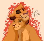  absurd_res disney duo eyes_closed felid female female/female feral head_on_head hi_res kiara_(the_lion_king) kingsimba lion mammal pantherine smile the_lion_king vitani_(the_lion_king) watermark 