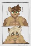  abs anthro big_pecs blush cammy_(cammyjazz) cammyjazz domestic_cat duo exclamation_point felid feline felis female gulonine hi_res male male/female mammal marten muscular muscular_male mustelid musteline pec_grab pecs sable_(marten) tongue tongue_out 