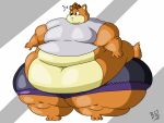  2018 3_toes 4:3 4_fingers anthro bandicoot batspid2 belly big_belly black_nose bottomwear brown_hair cel_shading clothing digital_drawing_(artwork) digital_media_(artwork) emanata eyebrows feet fingers flabby_arms flash_emanata full-length_portrait fur hair huge_thighs male mammal marsupial morbidly_obese morbidly_obese_anthro morbidly_obese_male multicolored_body multicolored_fur navel obese obese_anthro obese_male overweight overweight_anthro overweight_male portrait shaded shirt signature solo spiky_hair standing tail thick_thighs tight_clothing toes topwear two_tone_body two_tone_fur wide_hips 