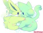  4:3 anus blue_eyes butt digital_drawing_(artwork) digital_media_(artwork) duo eeveelution espeon female feral fluffy fur generation_1_pokemon generation_2_pokemon genitals green_body green_fur hi_res jolteon looking_at_viewer nakimayo nintendo pawpads pink_anus pink_pawpads pink_pussy pokemon pokemon_(species) presenting pussy rear_view shiny_pokemon sparkles 