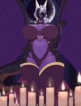 anthro black_body black_scales bra camel-toe candle clothed clothing derangedrake dragon female full_moon genitals grey_hair hair hi_res horn legwear lingerie looking_at_viewer membrane_(anatomy) membranous_wings moon narrowed_eyes nipples non-mammal_nipples nude partially_clothed purple_body purple_scales pussy scales scalie skimpy solo stockings thick_thighs thigh_highs underwear wide_hips wings 