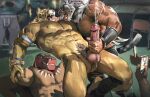  abs animal_head animal_mask armor_king balls bodily_fluids cum cum_on_balls cumshot ejaculation felid for_a_head forced forced_orgasm genital_fluids genitals group handjob hi_res human jiandou king_(tekken) king_of_dinosaurs king_of_fighters male male/male mammal mask muscular muscular_male nipples orgasm pantherine pecs penile penis pubes public public_exposure sex sweat tekken tongue tongue_out trio vein veiny_muscles veiny_penis wrestler wrestling 