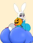  anthro backpack bedroom_eyes big_breasts big_butt black_pupils bottomwear breasts butt clothing disney female grey_body hi_res huge_breasts huge_butt judy_hopps lagomorph leporid looking_back mammal melee_weapon narrowed_eyes neom-daddy pants pupils purple_eyes rabbit seductive shirt smile solo sword sword_on_back thick_thighs topwear weapon zootopia 