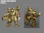  2021 bulwark_heavy_infantry cannon character_name comparison concept_art dated energy_cannon english_commentary english_text gun highres light machine_gun machinery mecha mike_doscher military missile_pod multiple_views no_humans original power_armor robot science_fiction weapon 