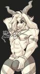  abs anthro asriel_dreemurr asriel_dreemurr_(god_form) bangs big_bulge black_sclera boss_monster bovid bulge caprine clothed clothing eyeshadow fur fur_markings goat grin hair hi_res horn kozacasa long_ears makeup male mammal markings muscular narrowed_eyes nipples pecs smile solo touching_bulge undertale undertale_(series) white_body white_fur 