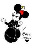  anthro big_breasts big_butt black_body black_fur breasts butt clothing disney female fur gloves handwear hi_res looking_back mammal minnie_mouse mouse murid murine nsfwtheodore rodent simple_background smile solo tail thick_thighs 