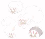  1girl body_fur closed_eyes dark-skinned_female dark_skin extra_arms faputa fewer_digits lying made_in_abyss monster_girl multiple_tails multiple_views on_side simple_background tail tatososu white_background white_fur 