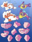  bodily_fluids bruxish deep_kiss disembodied_lips disembodied_mouth duo female female/female fish french_kissing generation_1_pokemon generation_7_pokemon goldeen happy hi_res kissing lips marine mepwep nibbling nintendo passionate passionate_kiss pokemon pokemon_(species) saliva sharp_teeth sloppy_kiss teeth thick_lips underwater water 