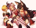  3girls animal_ear_fluff animal_ears arched_bangs bat_hair_ornament black_capelet black_hair blonde_hair breasts brooch capelet cropped_shirt fang grey_hair hair_bun hair_ornament highres hololive jewelry large_breasts lowleg lowleg_skirt medium_breasts multicolored_hair multiple_girls murasaki_shion murasaki_shion_(1st_costume) ookami_mio ookami_mio_(1st_costume) panty_straps pinstripe_pattern pinstripe_shirt red_hair shirt single_side_bun skin_fang skirt small_breasts star_brooch streaked_hair striped striped_shirt sue_(bg-bros) tail tilted_headwear virtual_youtuber wolf_ears wolf_girl wolf_tail yozora_mel yozora_mel_(2nd_costume) 