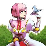  1girl bird breasts estellise_sidos_heurassein gloves grass green_eyes highres lips looking_to_the_side mini_(minimilk) pink_hair short_hair solo tales_of_(series) tales_of_vesperia white_gloves 