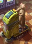  2023 5_toes anthro biped cleaning detailed_background feet hi_res humanoid_hands inside mammal murid murine nejumipro pink_nose rat rodent solo toes vending_machine 