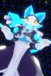  2:3 abstract_background absurd_res anthro areola armor big_breasts biped blender_(software) blender_cycles blue_body blue_fur bottomwear breasts clothed clothing cryptiacurves deltarune domestic_cat felid feline felis female fever-dreamer fur gloves gynomorph handwear hi_res intersex looking_at_viewer looking_down machine mammal nipples open_mouth pauldron robot skirt smile solo tail tasque_manager thick_thighs tongue tongue_out torn_clothing undertale undertale_(series) 