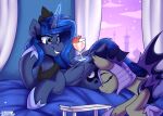  alcohol bat_pony beverage blue_body blue_eyes blue_fur blue_hair bowing container crown cup drinking_glass equid equine friendship_is_magic fur glass glass_container glass_cup hair hasbro headgear hi_res horn jewelry mammal membrane_(anatomy) membranous_wings my_little_pony necklace night_guard_(mlp) princess_luna_(mlp) royal_guard_(mlp) shadowreindeer tiara wine wine_glass winged_unicorn wings 