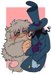  anthro beard blush clothing coat dr._strangeglove duo elder_furi eyes_closed facial_hair fluffy furi_(species) gloves handwear hat headgear headwear hi_res humanoid male male/male mammal monster_(moshi_monsters) moshi_monsters mustache naniwamibobami smile top_hat topwear 