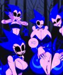  2023 anthro anus big_breasts black_eyes blue_body bra breasts clothing creepypasta digital_media_(artwork) eulipotyphlan female genitals gloves group handwear hedgehog hi_res huge_breasts majin_sonic mammal pussy sega smile snesti09 sonic_the_hedgehog sonic_the_hedgehog_(series) surprise tail thong tongue underwear xd 