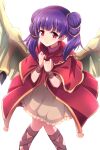  1girl blunt_bangs blush dragon_wings dress fire_emblem fire_emblem:_the_sacred_stones highres layered_dress looking_at_viewer minamonochaba myrrh_(fire_emblem) purple_hair red_dress red_eyes solo twintails white_background white_dress wings wrist_cuffs 