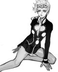  1girl braid breasts commentary_request genderswap genderswap_(mtf) giorno_giovanna jacket jojo_no_kimyou_na_bouken lace lace_panties long_hair long_sleeves medium_breasts monochrome panties parted_lips see-through side-tie_panties solo teeth underwear vento_aureo zakki 